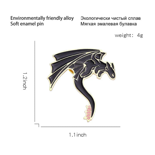 Black & White Pterosaur Enamel Pins โ Cartoon Dragon Brooches for Kids & Friends