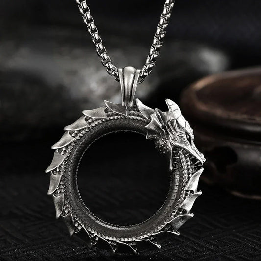 Simple Retro Circle Dragon Pendant Necklace โ Motorcycle Punk Articulated Snake Jewelry for Men & Women
