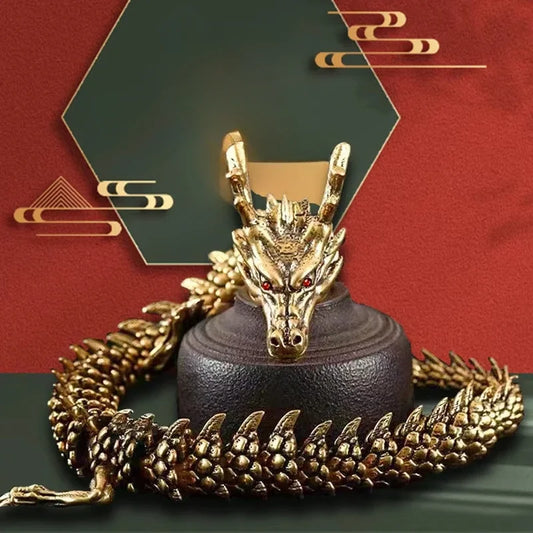 3D Dragon Statue Ornament โ Movable Joints, Antique Brass Finish, Lucky Dragon for Home & Office Dรฉcor