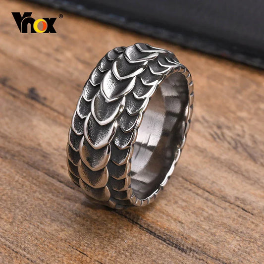 Vnox Rock Punk Viking Dragon Carved Rings for Men โ Vintage Silver Stainless Steel Jewelry