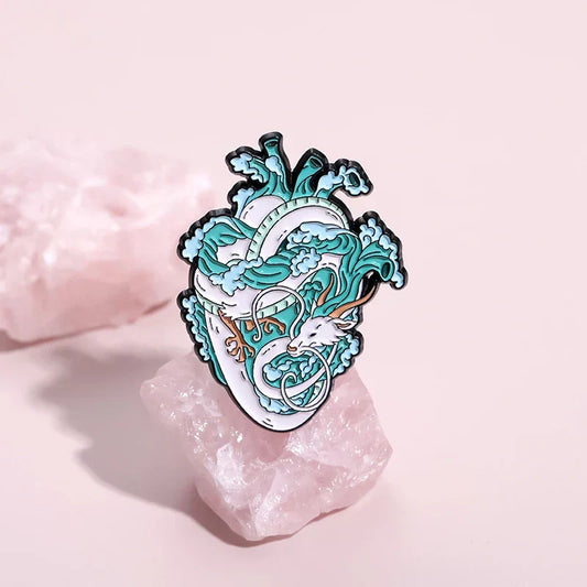 Marine Life & White Dragon Enamel Pins โ Custom Heart Organ Brooches & Animal Lapel Badges