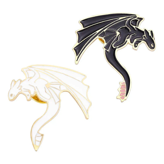 Black & White Pterosaur Enamel Pins โ Cartoon Dragon Brooches for Kids & Friends