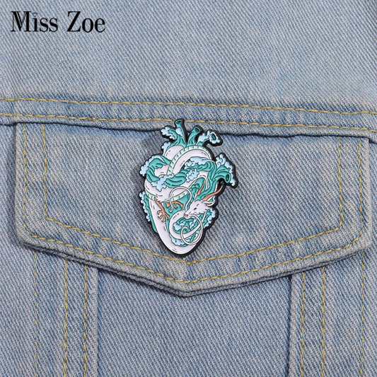 Marine Life & White Dragon Enamel Pins โ Custom Heart Organ Brooches & Animal Lapel Badges