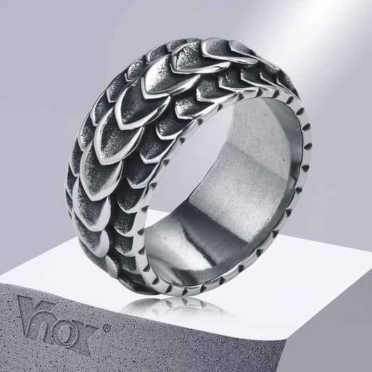 Vnox Rock Punk Viking Dragon Carved Rings for Men – Vintage Silver Stainless Steel Jewelry