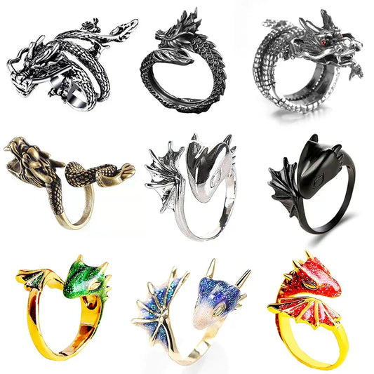 Jisensp Retro Viking Dragon Ring – Adjustable Gothic Punk Jewelry for Men & Women