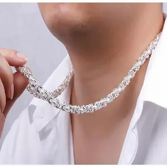 DOTEFFIL Solid 925 Sterling Silver Dragon Necklace – 8mm Round Faucet Chain for Men (60cm)