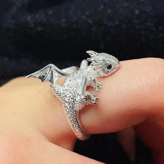 Vintage Dark Dragon Open Ring – Silver Color Punk Fashion Jewelry for Men & Women